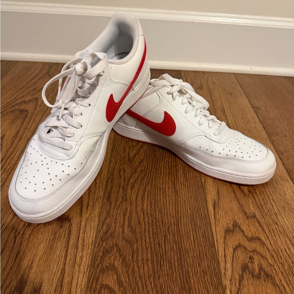 Nike Men's Court Vision White and Red Sneakers - Picture 1 of 13